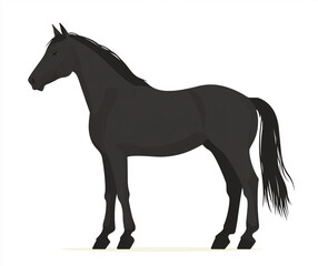 Elegant black horse standing gracefully on a clean white background showcasing its majestic features