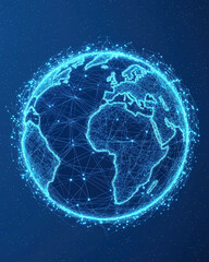glowing digital globe with interconnected lines and nodes represents global connectivity