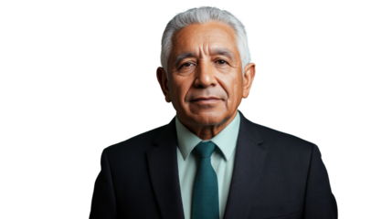 Senior hispanic businessman posing on transparent background