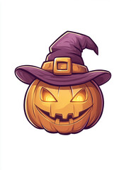 Festive pumpkin with a mischievous expression and a witch hat ready for Halloween celebrations