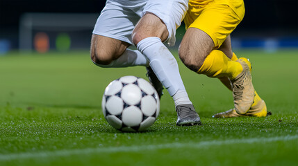 Obraz premium A high-energy duel on the field captured in dramatic lighting