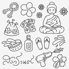 05 Songkran water festival thailand cartoon doodle outline icon