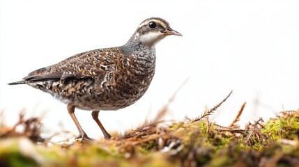 Obraz premium Andean Plover bird on mossy ground, white background, nature wildlife