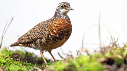 Andean Tinamou bird perched on moss, nature background, wildlife photography