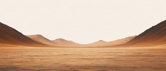 Vast desert landscape with rolling sand dunes under a pale sky creating a sense of isolation