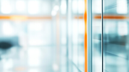 Stylish minimalist office design with blurred background in neutral gray tones and orange accents