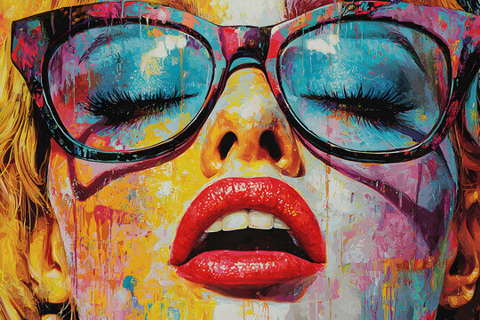 Vibrant Portrait of Colorful Makeup and Striking Beauty: An Artistic Exploration of Fashion and Expression in a Cheerful, Youthful Design with Bold Colors and Glamorous Style