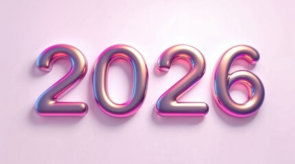 Futuristic 2026 metallic typography with glossy 3D design isolated on white background..