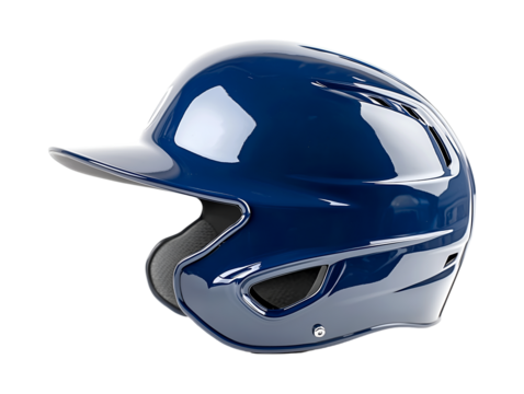 Shiny blue baseball helmet, highlighting protection, safety and sports, and the sleek design against a neutral background for an impactful product shot, isolated on transparent background, PNG