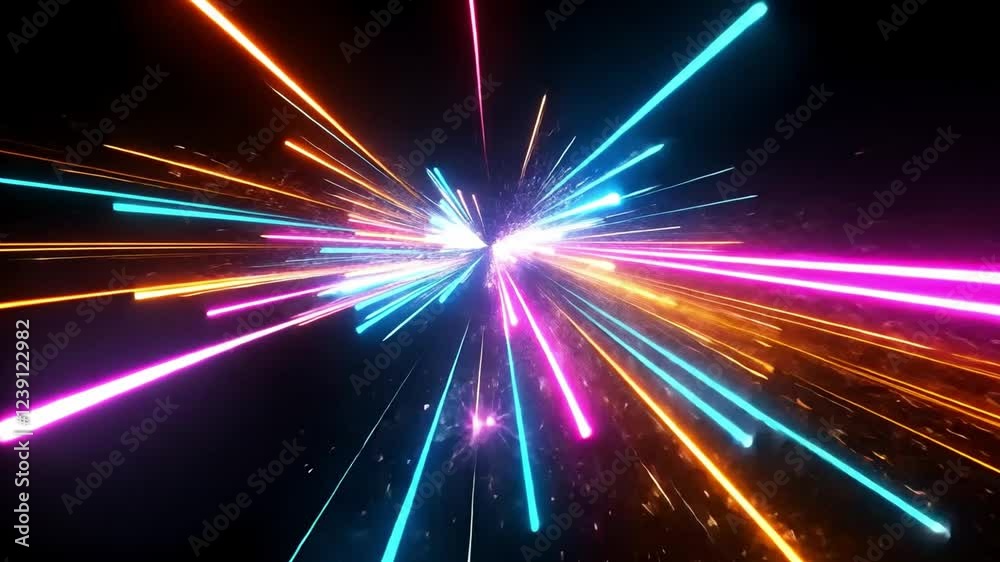 Poster dynamic patterns of light rays in vibrant colors showcasing a futuristic visual effect