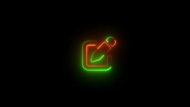 brown and green color glow neon pen tob square icon animation
