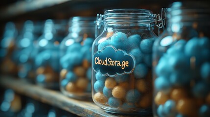 Obraz premium Creative representation of cloud storage in a glass jar
