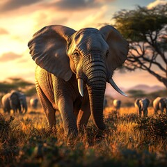 Fototapeta premium African Safari Wildlife Adventure Big Five Close-up Natural Habitat