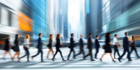 Business people in formal attire navigate a bustling city street in the daytime