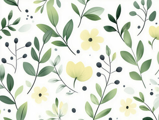 Fototapeta premium Seamless floral pattern with yellow flowers and green leaves creating a fresh spring design