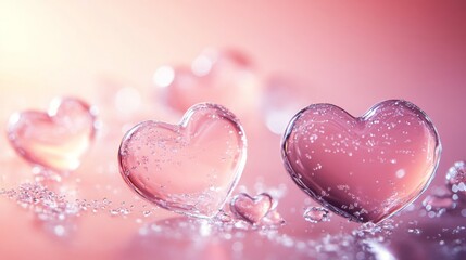 Obraz premium Pink Glass Hearts Romantic Background
