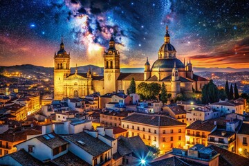 Fototapeta premium Night Lights of Spain: A Vibrant Collage of Cityscapes and Landmarks