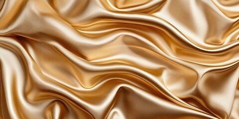 Fototapeta premium Luxurious Golden Silk Fabric Draped Texture Elegant Background Smooth Waves
