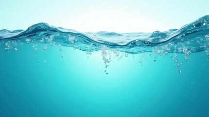 Close-up of Clear Blue Water Surface with Bubbling Air Bubbles and Rippled Waves in Bright Lighting