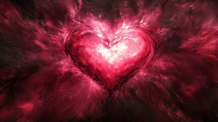 Glowing Red Heart in Dark Cosmic Space