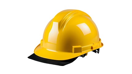 Fototapeta premium Safety first! Bright yellow hard hat with neck protector, isolated on white background. Ideal for construction, industrial, and safety themes.