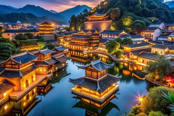 ** Nighttime Serenity in Foshan's Historic Fengjian Village**..**