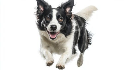 Fototapeta premium Energetic border collie leaping joyfully on white background