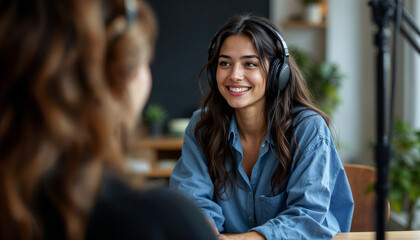 woman listening to music in headphones