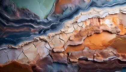 Colorful rock formation showing layers of sedimentary and metamorphic processes
