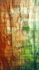 Fototapeta premium Grunge vintage abstract texture background with brown and green hues and crumpled paper effect, featuring a grid pattern