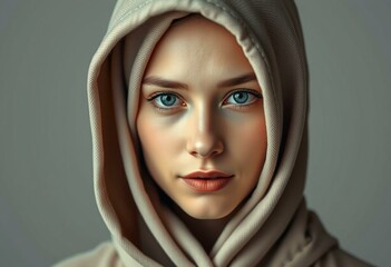 Naklejka premium Female portrait with hood and calm expression