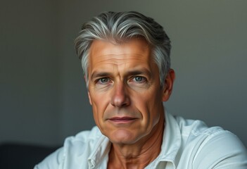 Photorealistic portrait of a young man with gray hair