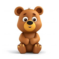 Naklejka premium Cute cartoon bear sitting, white background, digital illustration, children's book