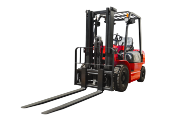 Powerful electric forklift, front view