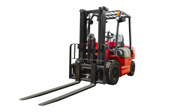 Powerful electric forklift, front view