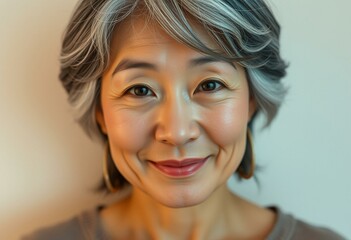 Naklejka premium Young Asian woman with gray hair in a neutral background