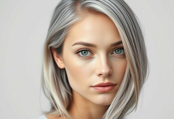 Naklejka premium Young woman with gray hair in a minimalist setting