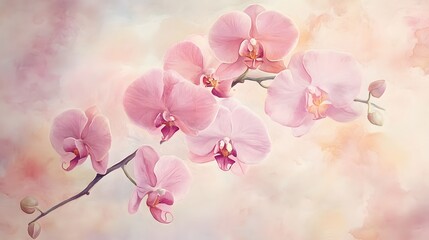 Fototapeta premium Delicate Pink Orchids Blooming Gracefully On Branch