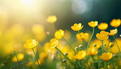 yellow buttercup flower meadow background floral spring wallpaper banner nature