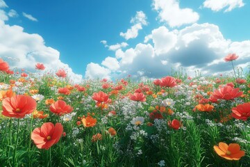 Vibrant Wildflower Meadow Under a Sunny Sky