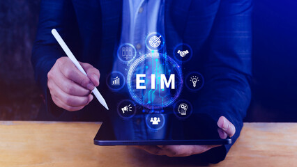 EIM Enterprise information management system, EIM Global Network with Analyzing Technological Data, Efficient Information Management, Network Connection.