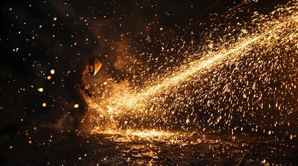 A man is spraying sparks from a machine