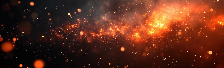 Stunning Cosmic Background With Fiery Orange and Yellow Sparkles in a Dark Universe Filled With Glowing Particles and Stars
