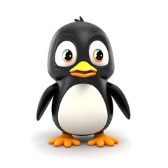 Obraz premium Cute cartoon penguin, white background, animation, children's book illustration