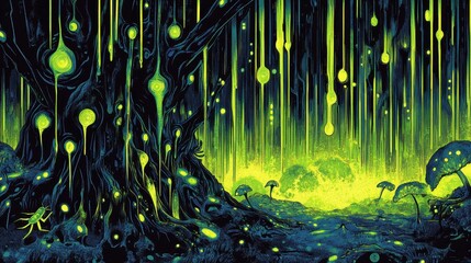Fototapeta premium Bioluminescent Tree And Glowing Forest Scene