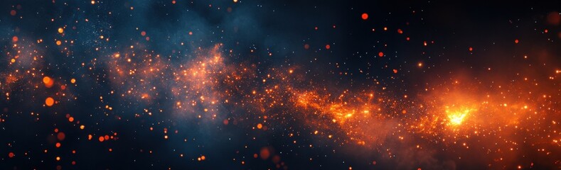 Obraz premium Stunning Cosmic Explosion of Colorful Particles and Light in Deep Space With a Beautiful Combination of Red, Orange, and Blue in a Dreamy Abstract Background
