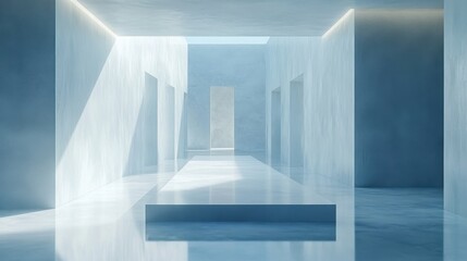 Fototapeta premium Modern minimalist interior with sunlit hallway and sleek architectural design