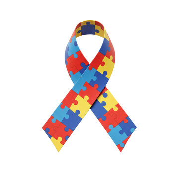 fita simbolo de conscientiza&ccedil;&atilde;o do autismo, isolado no fundo branco