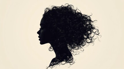 Fototapeta premium Artistic silhouette of a woman with curly hair against a light background showcasing beauty and style. Generative AI