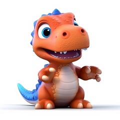Cute orange dinosaur cartoon character posing against white background, perfect for children's book illustration